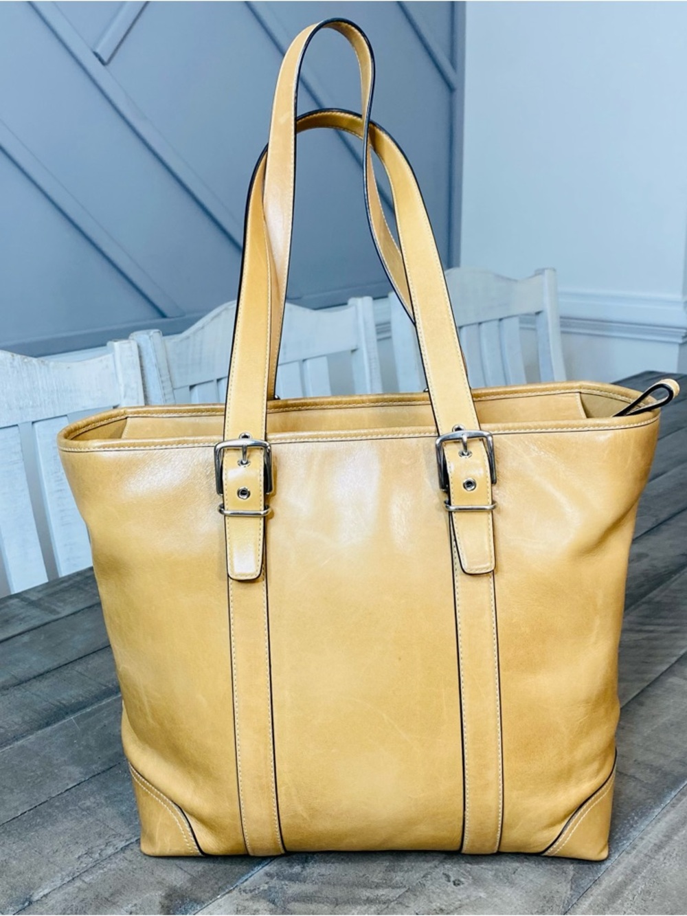 Vintage Coach Hamptons Large Carryall Tote Bag Leather Camel 6491 - Picture 8 of 15